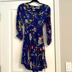 Maeve XSP 3/4 sleeve floral blue mini dress